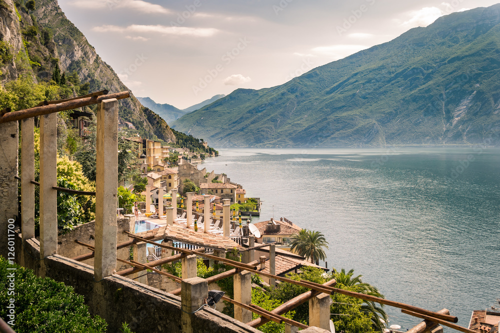 Fototapeta premium Old lemon house in Limone sul Garda, Italy.