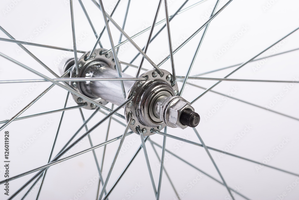 Bicycle wheel closeup.