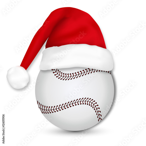 A baseball and a hat of Santa Claus