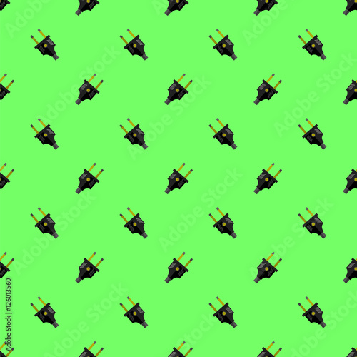 Vector Power Plug Seamless Pattern on Green Background
