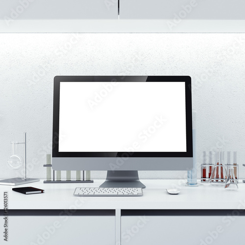 Modern workplace in a clean laboratory . 3d rendering