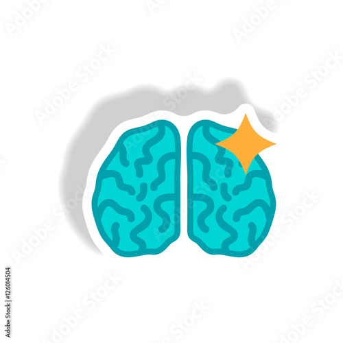 stylish icon in paper sticker style brain stroke