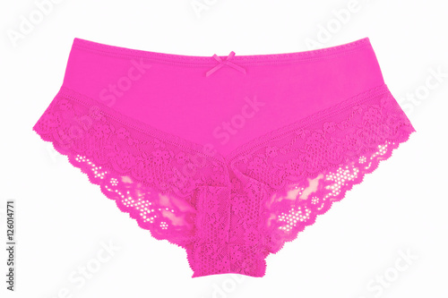 Pink lace trim panties isolated on white background