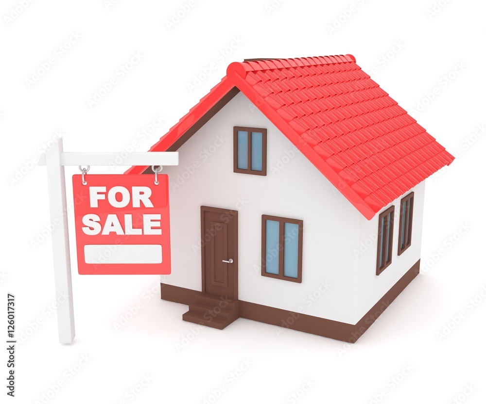 Miniature model of house real estate for sale on white background. 3D rendering. Miniature model of house real estate for sale on white background. 3D rendering.