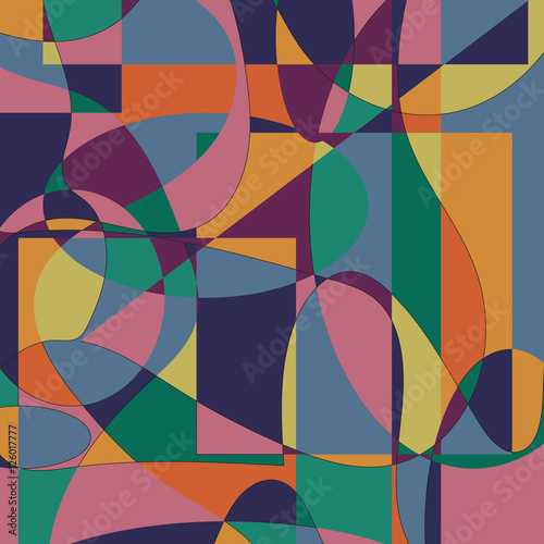 Memphis pattern of geometric shapes for tissue and postcards.