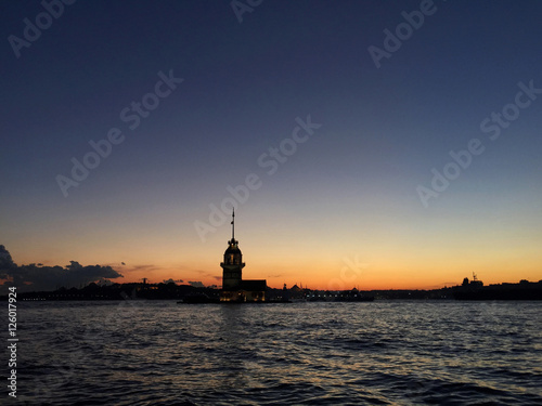 Maiden's Tower during sunset in Istanbul, Turkey.