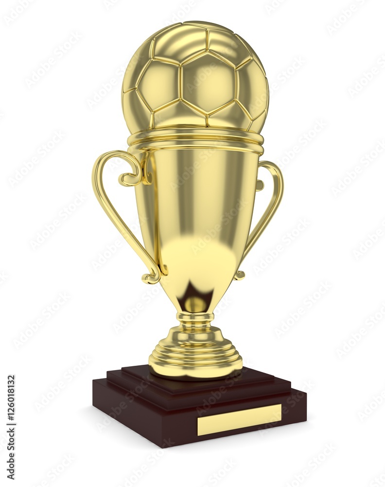 Golden cup and golden ball on white background. 3D rendering. Golden cup and golden ball on white background. 3D rendering.