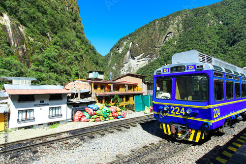 AGUAS CALIENTES, PERU - MARCH 14, 2015: Train connecting Cusco a photo