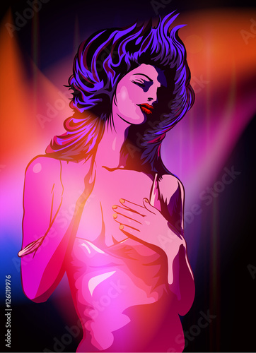 Woman dreaming in the blue and red light