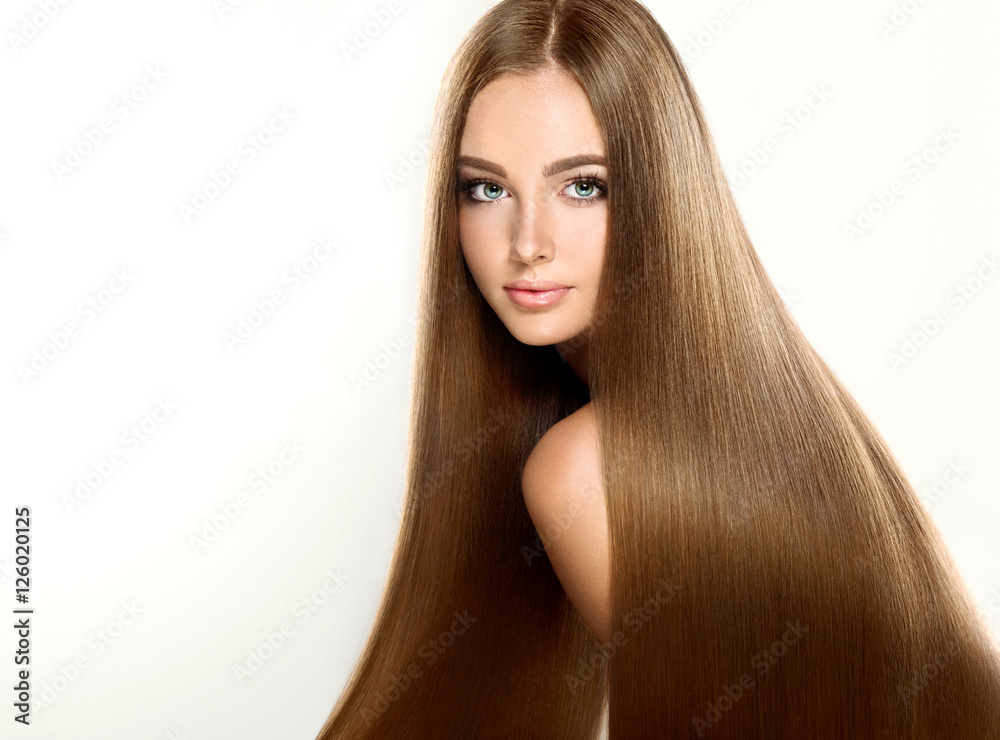 Beautiful Blonde Woman With Long Healthy Straight And Shiny Hair Hairstyle Loose Hair Stock 