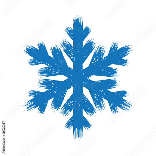 Winter hand drawn grunge blue brush stroke isolated snowflake
