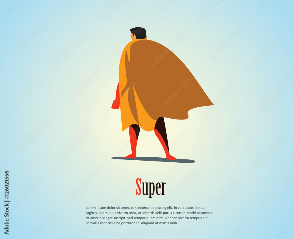 Vector illustration of standing superhero, business power icon, red ...