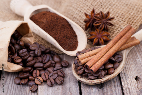 Coffee beans, spices