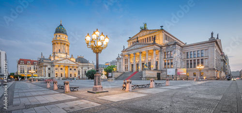 Berlin Gendarmenmarkt square panorama in twilight, Berlin Mitte, Germany photo