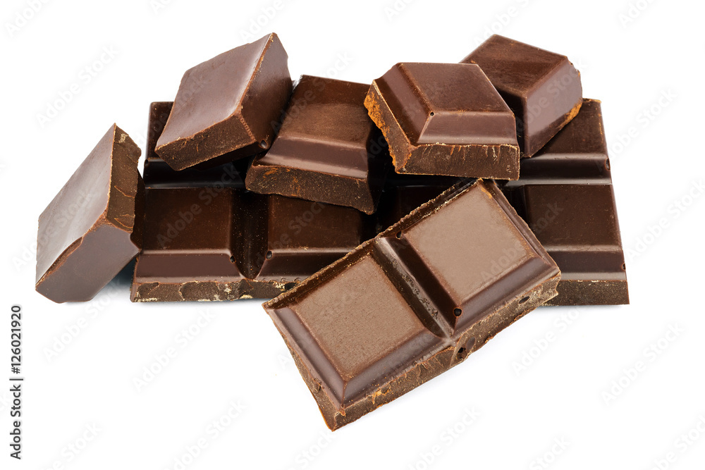 Dark chocolate cubes isolated on white background. Dark chocolate cubes isolated on white background.