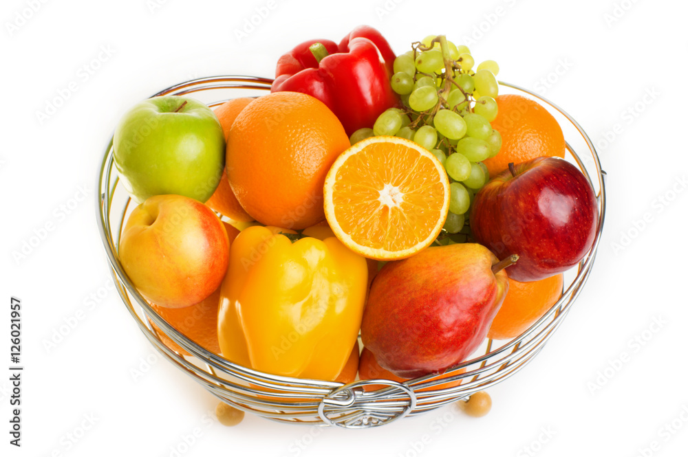 tasty summer fruits in backet isolated on white tasty summer fruits in backet isolated on white