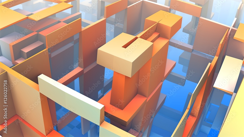 3D geometric shapes floating in space, 3D Labyrinth or Maze 3D geometric shapes floating in space, 3D Labyrinth or Maze