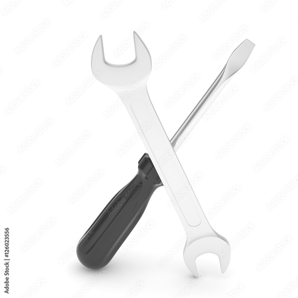3D Illustration Wrench and screwdriver, service concept 3D Illustration Wrench and screwdriver, service concept