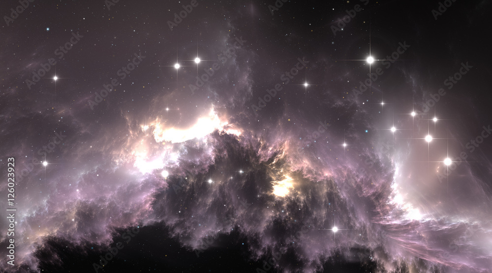 Space background with gas nebula and stars. Glowing nebula is the ...