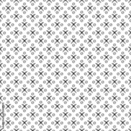 Seamless vector pattern. Black and white geometrical background with hand drawn circles, cross and rhombus. Simple design. Series of Hand Drawn Simple Geometrical Patterns.