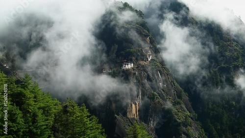 Bhutan Tigers Nest Taktshang monastery on a mountain with clouds