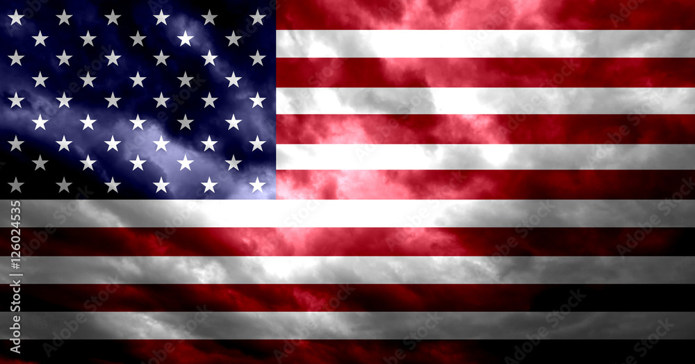 Fototapeta premium United States of America flag with grunge dark dirty effect illustration background.