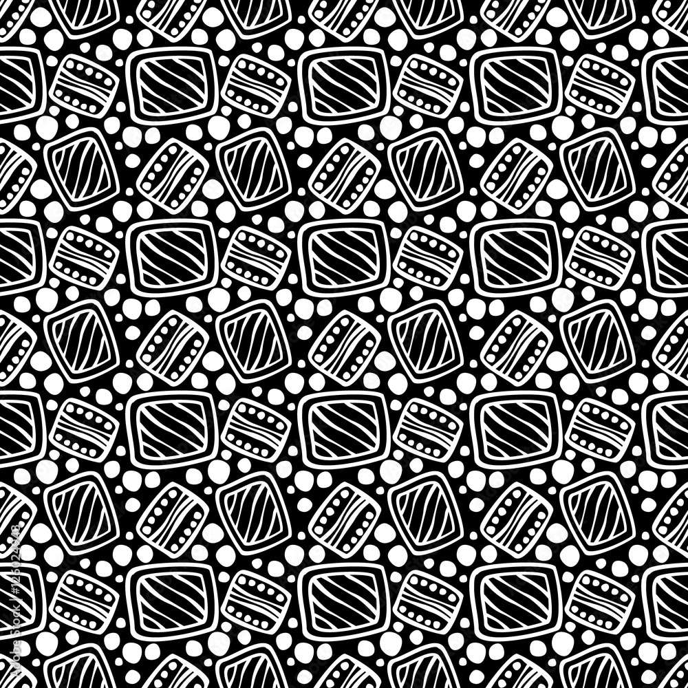 Seamless vector pattern. Black and white hand drawn endless background with ornamental decorative elements with ethnic, traditional motives. Series of Hand Drawn Ornamental Seamless vector Patterns Seamless vector pattern. Black and white hand drawn endless background with ornamental decorative elements with ethnic, traditional motives. Series of Hand Drawn Ornamental Seamless vector Patterns