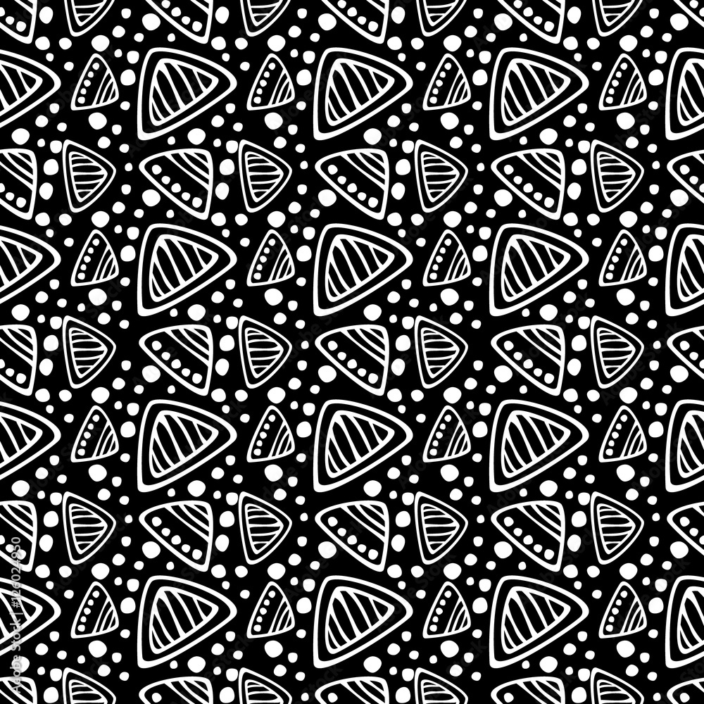 Naklejka premium Seamless vector pattern. Black and white hand drawn endless background with ornamental decorative elements with ethnic, traditional motives. Series of Hand Drawn Ornamental Seamless vector Patterns