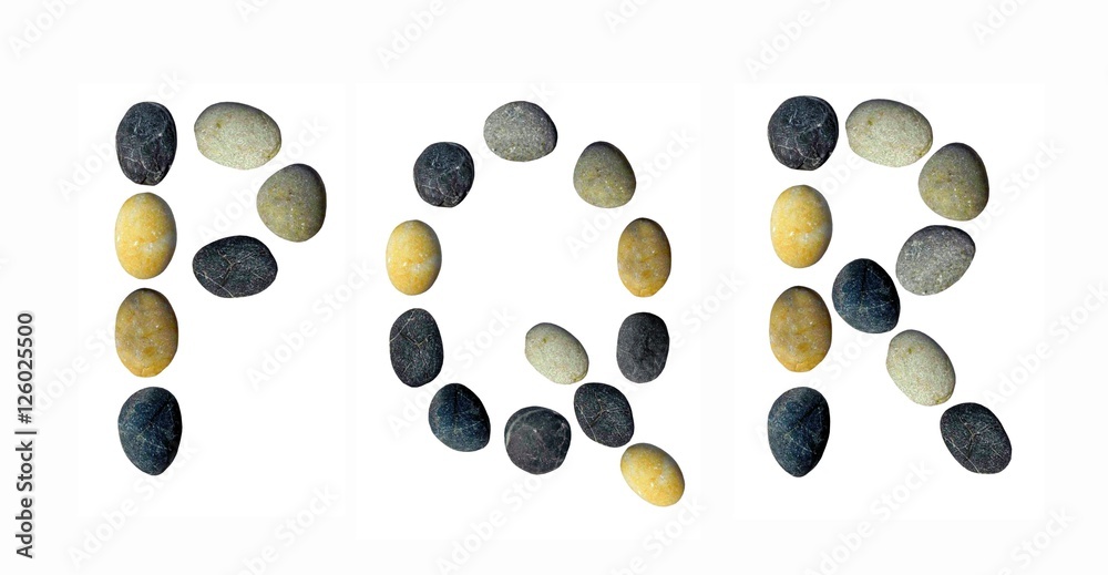 PQR letters made of pebbles.