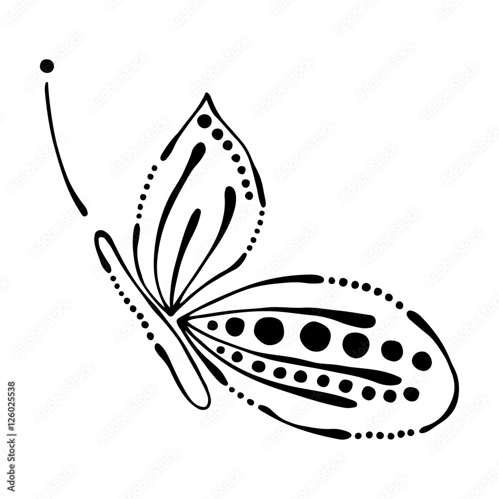 Vector black and white illustration of insect. Butterfly isolated on ...