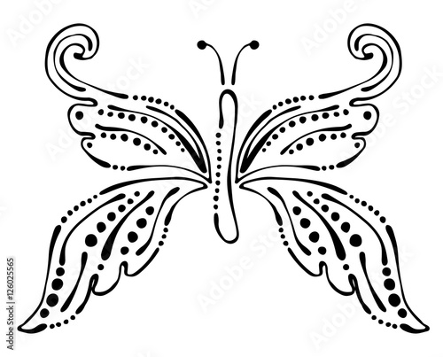 Vector black and white  illustration of insect. Butterfly isolated on the white background. Hand drawn contour lines and strokes. Decorative logo, icon, sign, tattoo. Graphic vector illustration.