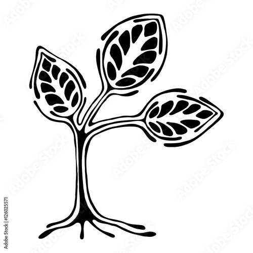 Vector hand drawn illustration, decorative ornamental stylized tree. Black and white graphic illustration isolated on the white background. Inc drawing silhouette. Decorative artistic ornamental wood