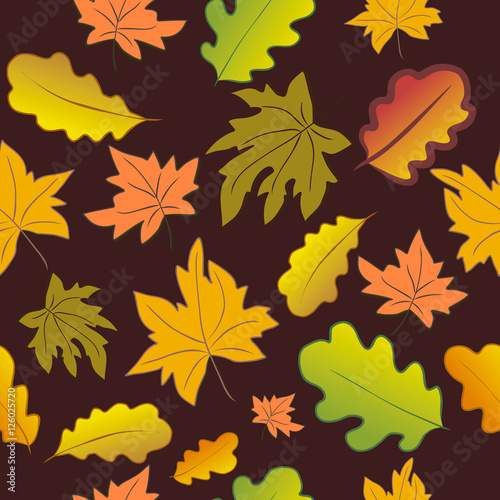 Autumn. Maple and oak leaves. Seamless pattern. Background autumn leaves. Seamless pattern with autumn leaves.
