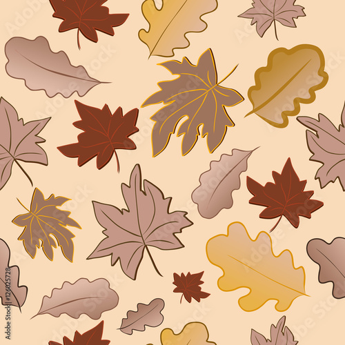Autumn. Maple and oak leaves. Seamless pattern. Background autumn leaves. Seamless pattern with autumn leaves.