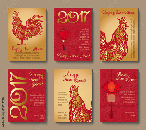 Rooster. 2017 Happy New Year. Banners Set