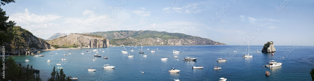 A stunning panoramic view of a bay, Palinuro, Italy