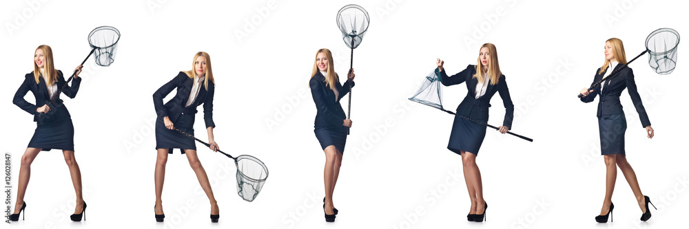 Woman with net isolated on white Woman with net isolated on white