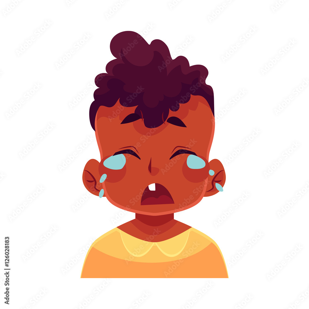 Little boy face, crying facial expression, cartoon vector illustrations  isolated on white background. black male kid emoji face crying, shedding  tears, sad, heart broken, in grief. Stock Vector | Adobe Stock