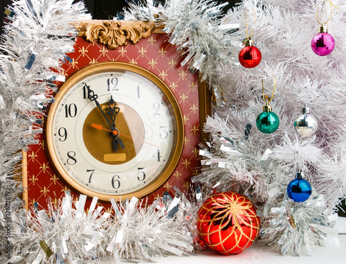 Vintage watch with decorated white christmas tree