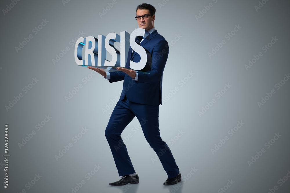 Man struggling with crisis in business concept Man struggling with crisis in business concept