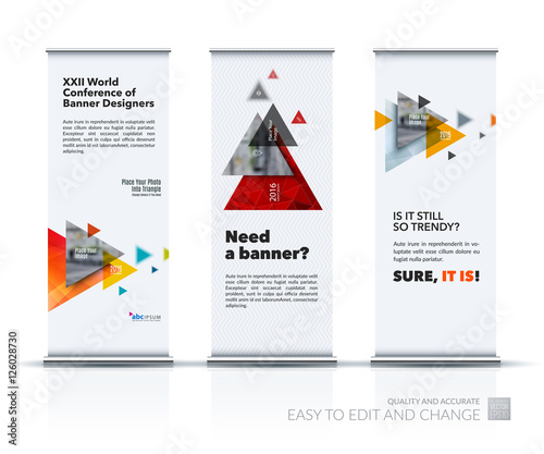 Business vector set of modern roll Up Banner stand design with f