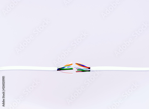 Cut off electrical wire isolated on white background.