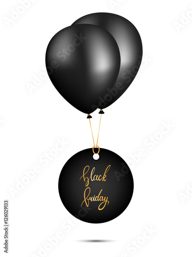 Black Friday. Sale Banner with calligraphy. Template with Black Balloons. 