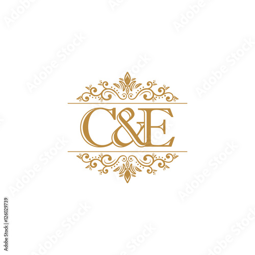 C E Initial logo. Ornament gold