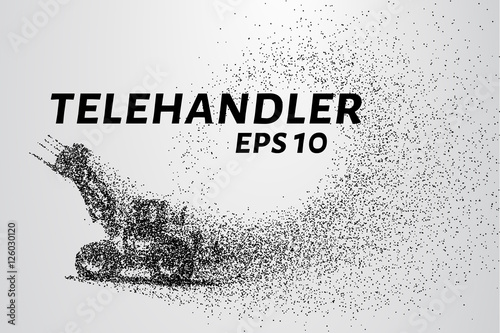 Telehandler of the particles. Telescopic loader consists of circles and points. Vector illustration