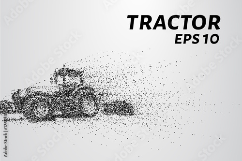 Tractor of the particles. The tractor breaks down into small circles and dots. Vector illustration