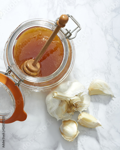 Raw Garlic and Honey From Above