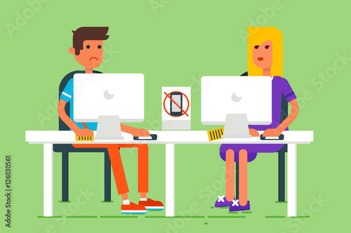 the young man and young woman studiyng