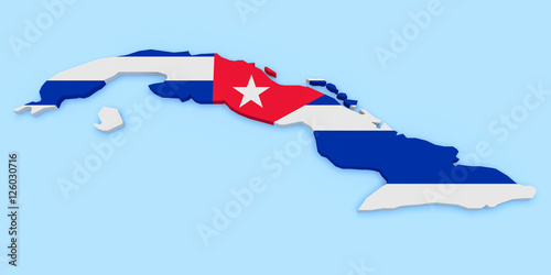 3d Illustration of Cuba Map With Cuban Flag Isolated On Blue Background