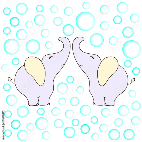 baby shower, twin babies elephants in the bubble. vector